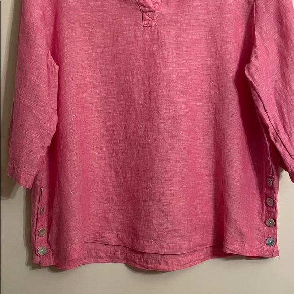 Tahari Linen Pink Collared Tunic Top - Picture 2 of 9